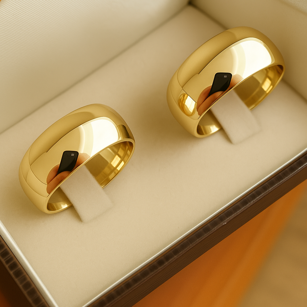 Par de Alianças Boleadas em Ouro Amarelo - Tradicional 18k/750